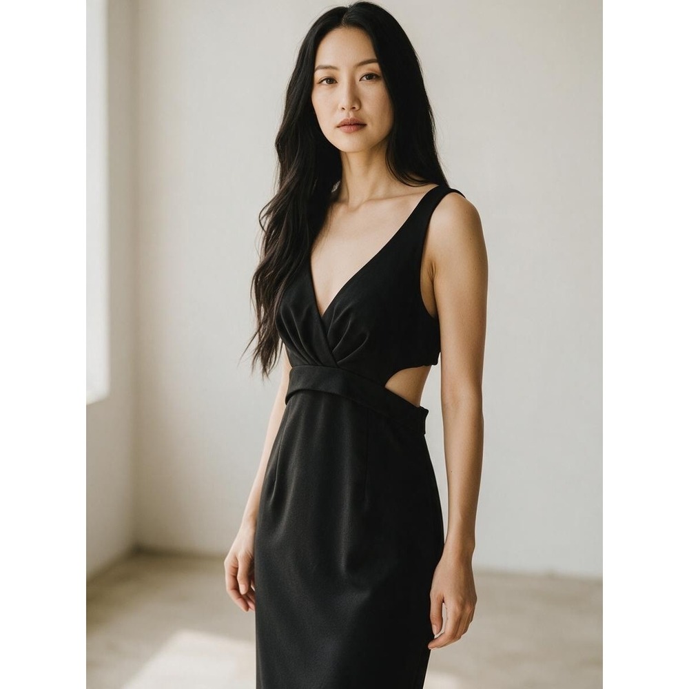 BLACK HALO Sheath Dress 8 Black Cutout LBDV-Neck Cocktail Formal Minimalist